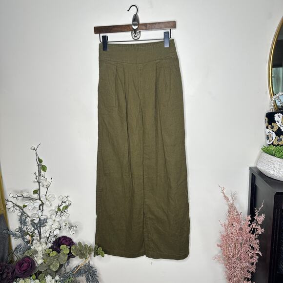 ABERCROMBIE & FITCH Linen-Blend Ultra Wide Leg Pant Olive Green Sz XS {3X4} - Picture 2 of 5